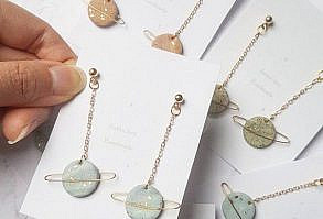 Blue Planet with ring drop earring polymer clay minimal | Etsy