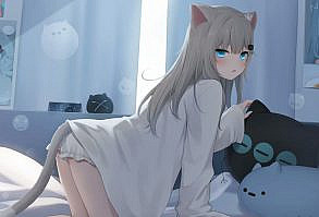 Cat girl on the bed live wallpaper ➜ 4K - YouTube