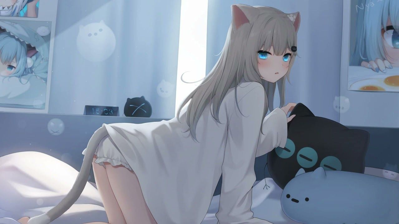 Cat girl on the bed live wallpaper ➜ 4K - YouTube