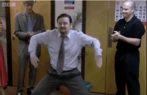 David Brent redefining the cringy office party dance.
