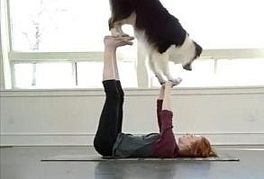 Dog and owner exercise with each other. Share our videos with your friends and families.