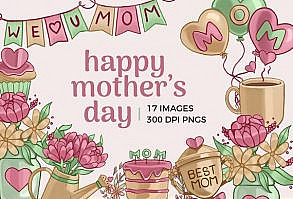 Happy Mother's Day Clipart by TheClipAtelier on Creative Market