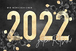 Stilvolle Neujahrskarte mit großer 2022 und Eukalyptus aus Wasserfarbe. Auf der Innenseite findet ein Foto Platz.