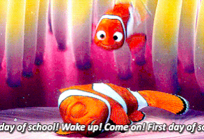 Now Nemo's grown up and oddly excited for school. School is overrated, young Nemo. Calm your exuberant fins.