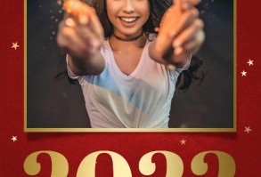 Rote Neujahrskarte 2022, Foto und Sterne - Neujahrskarten