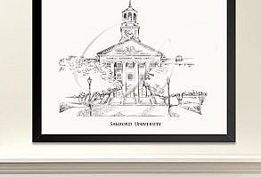 Samford University Library, Fine Art Print, Hand Drawn, Watercolor Paper, Signed Art ( Sizes  5 x 7, 8 x 10, 13 x 19, 16 x 20)