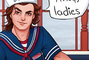 Stranger Things Steve by Red, reddraws__, Ahoy Ladies, Joe Keery, Scoops Ahoy Ice Cream, Season 3, fanart, fan art