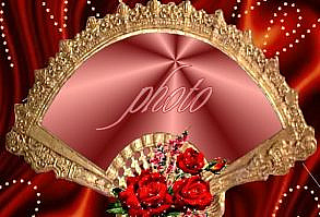 Gold fan w/red roses