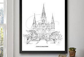 Louisiana State University, Fine Art Print, Hand Drawn, Louisiana State, Tech, Signed Art ( Sizes  5 x 7, 8 x 10, 13 x 19, 16 x 20)