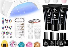 Bring Your Nail Salon Home Beetles Allinone Kit Clearwhitepink Poly Nail Gel Kit Just Skip Nail Salon And Save Your Time And Money Perfect French Manicure Kit Includes A 48w Lamp Matte Amp Gloosy Top Base File Slip Solution Nail Strengthener Gel Rhinestones Gems 6 Colors Glitters Glodsilver Nail Foil Flame Decals And Stripping Tapes Nail Forms Dualforms Tweezers And Brushquick Building And Long Lasting The Builder Gel Can Build Beautiful Nail Extensions In 3 Minutes Even For A Beginner Lasts Up To One Month When Applied Appropriately With A Pro