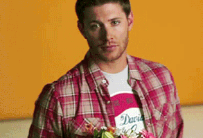 gif. Click me. This is what it looks like when Jensen gives you flowers.... Please? Can this please just happen like... now?