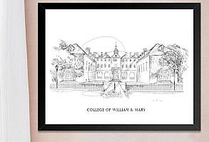 College of William & Mary, Fine Art Print, Hand Drawn, WM, Virginia, Tech, Signed Art, Christmas Gift, Alumni, Graduation, gift under 30