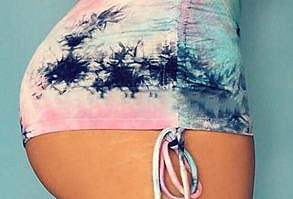 El teñido anudado de impresión con cordón Pantalones cortos de yoga, gris-US8