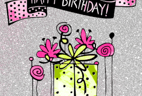 Birthday Gift and Flowers Illustrated Card