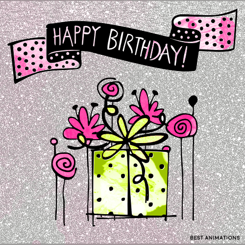 Birthday Gift and Flowers Illustrated Card
