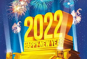 Golden Happy New Year 2022 On A Platform Against Starry Night And D65