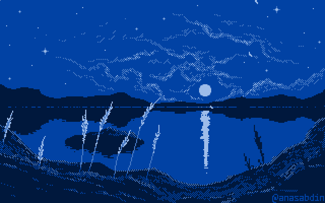 I drew this pixel art scene using 4 colors only and called it Moonset [OC] #Music #IndieArtist #Chicago
