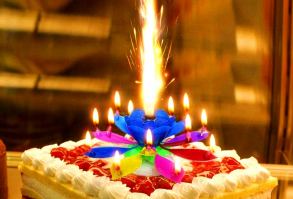 Magic Birthday Candle How about not using normal candles on birthday cakes but these magic candles to wow someone on his/her birthday? This interesting candle displays itself as a closed flower bud initially. After lighting the candles, it will open up, shoot fireworks and play