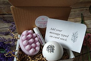 Mother's Day Mini Spa Gift Set LAVENDER Bath Gift Set |4pc Spa Gift Set | Soap Gift Set - Bath Bomb Massage Bar Bath Salt Lip Balm Self Care