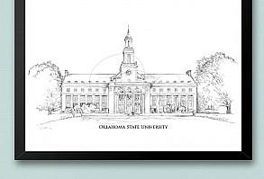 Oklahoma State University - OKSTATE, Fine Art Print, Hand Drawn, Watercolor Paper, Signed Art ( Sizes  5 x 7 -  16 x 20)