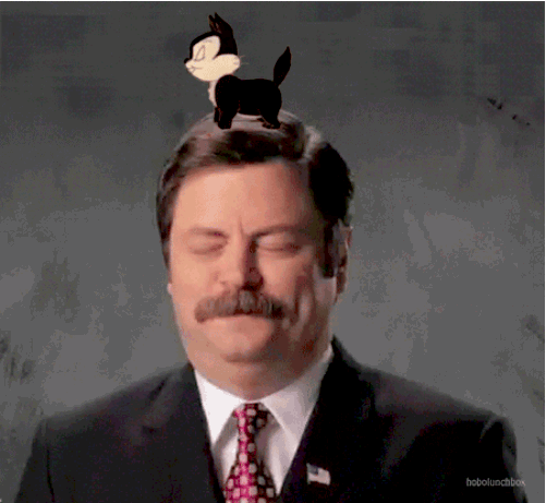 Ron Swanson Being Tickled By A Cartoon Cat