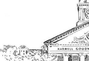 Samford University Library, Fine Art Print, Hand Drawn, Watercolor Paper, Signed Art ( Sizes  5 x 7, 8 x 10, 13 x 19, 16 x 20)