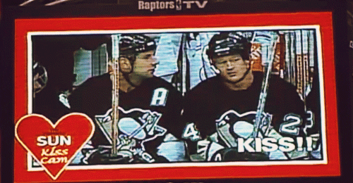 kiss cam. staring the penguins