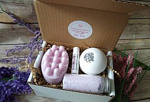 Mother's Day Mini Spa Gift Set LAVENDER Bath Gift Set |4pc Spa Gift Set | Soap Gift Set - Bath Bomb Massage Bar Bath Salt Lip Balm Self Care
