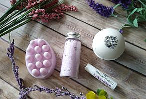 Mother's Day Mini Spa Gift Set LAVENDER Bath Gift Set |4pc Spa Gift Set | Soap Gift Set - Bath Bomb Massage Bar Bath Salt Lip Balm Self Care
