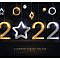2022 silver and gold numbers with star hanging on black background. Vector illustration. Minimal invitation design for Christmas and New Year. Winter holiday decorations.
