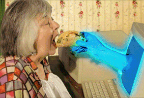 This woman eating a computer taco?