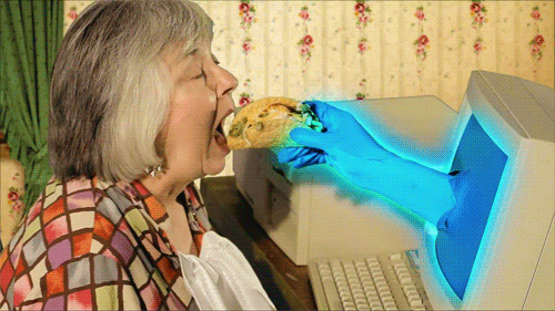 This woman eating a computer taco?