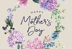 Happy mother's day image with illustration of wreath with flowers.