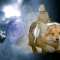 The Queen riding a corgi through time and space [gif]