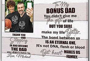 Bonus Dad Gift  Personalized Canvas  Special Fathers Day Gift for Step Dad  Step Father Gif  Bonus Father Birthday Gift  N1678 ChipteeAmz Shipping from the US. Easy 30 day return policy, 100% cotton, Double-needle neck, sleeves and hem; Roomy Unisex Fit.