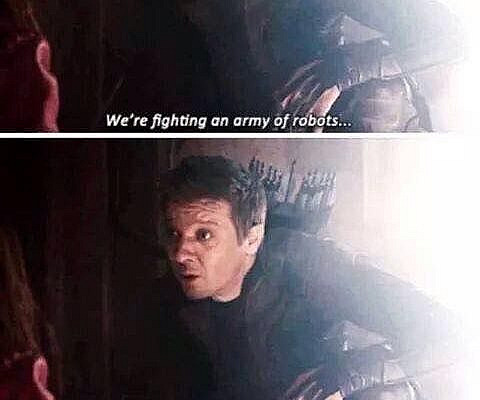 Avengers: Age of Ultron spoilers. Clint Barton can't believe what that idiot Hawkeye is doing.