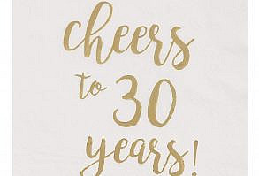 Product Description 1 X Party Supply Cocktail Napkins - 50-Pack Cheers to 30 Years in Gold Foil Disposable Paper Napkins, 3-Ply, 30th Birthday Decorations, Wedding Anniversary Party Supplies, White, Folded 5 x 5 Inches TURNING 30 BEVERAGE NAPKINS:…
