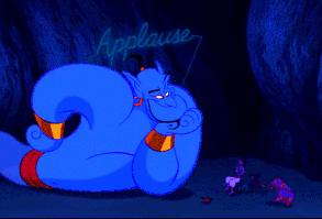 During preview screenings, no one applauded after the songs, so as a joke, the animators added an “Applause” sign over Genie at the end of “Friend Like Me.” It worked. | 19 Things You Might Not Know About “Aladdin”