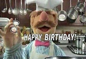 The Muppet Show's Swedish Chef dancing in the kitchen to wish you a happy birthday!