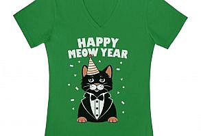 Happy Meow Year - Happy New Year Cat V-Neck Fitted Women T-Shirt