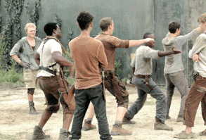 A second pic of The cast dancing-i love how albys like come dance w me newt, and newts like no