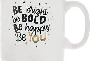 Item DescriptionCeramic Coffee Mug, Be Bright, Be Bold, Be Happy, Be You (White, 16 oz)COFFEE MUG: This white coffee mug is sure to feel warm and cozy in your hands while drinking coffee, tea, hot cocoa, and other hot beveragesTHE PERFECT GIFT: An ideal gift for a friend or loved one on Valentines day, Mother’s Day or ChristmasHIGH QUALITY: Made from quality ceramic; easy to grip with sturdy C-handleDIMENSIONS: Mug measures approximately 3.7 x 4.1 inches and can hold up to 16 ounces of liquidWHAT’S INCLUDED: Includes 1 ceramic coffee mugEasy to