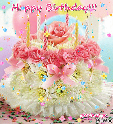 Pastel Floral Happy Birthday Cake Gif
