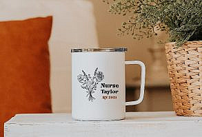 RN 2021 Nurse gift for graduation mug, Custom gift for nurse grad gift, New nurse graduation gift, Floral mug personalized name, Nurse mug
