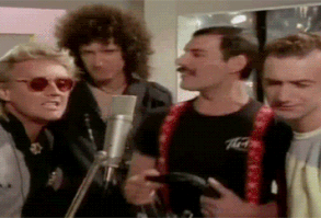 Roger rocking sunglasses, Brian suffering some sort of seizure, Freddie amazingly cute, Deaky head-bobbing. Hilarious gif. ♥ ♥