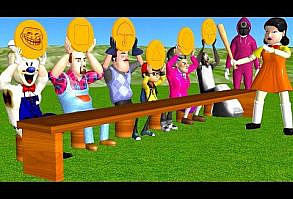 Squid Game (오징어 게임) vs Scary Teacher 3D Miss T and 5 Neighbor with Orange Candy Shape Challenge - YouTube