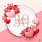 Happy wedding anniversary wish for 30 years of marriage on image of warm colors with hearts.