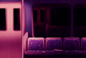 Train over the city pink lights day and night synthwave new retro wave songs playing in the back