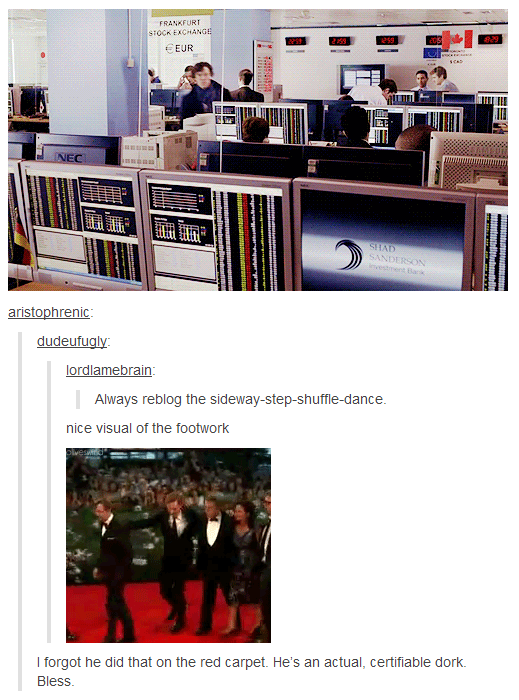 (gif). I'm done for today. Benedict Cumberbatch and something that remind me of drunken giraffe, Wholockians.