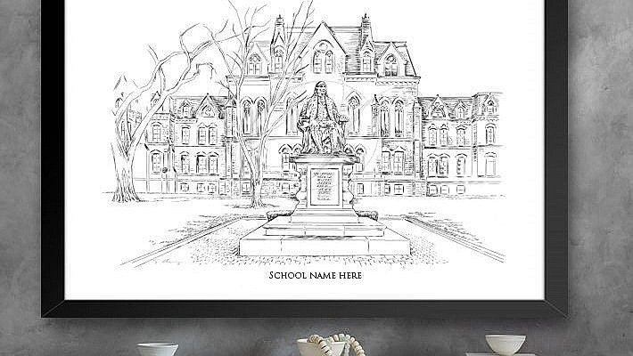 University of Pennsylvania, Fine Art Print, Hand Drawn, Paper, Signed Art, Birthday, Christmas, Alumni, Graduation, Gifts under 30